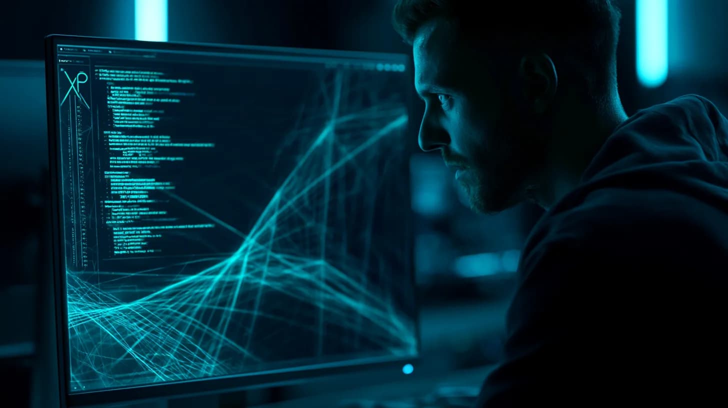 Developer monitor showing XRP Ledger release changelog in a dimly lit room