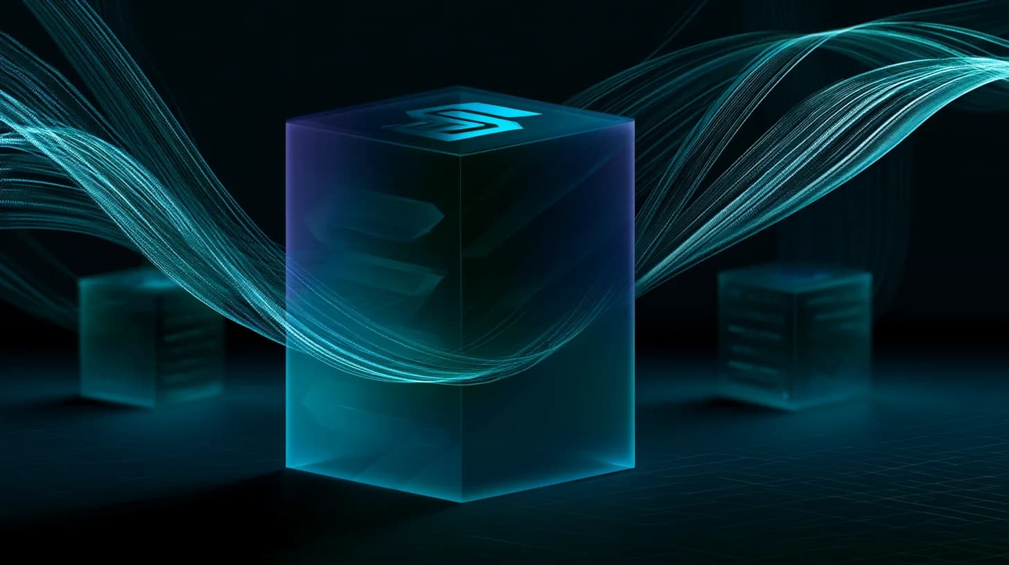 Solana logo rendered as a luminous prism rising above two dim centralized exchange terminals, symbolizing DEX volume…