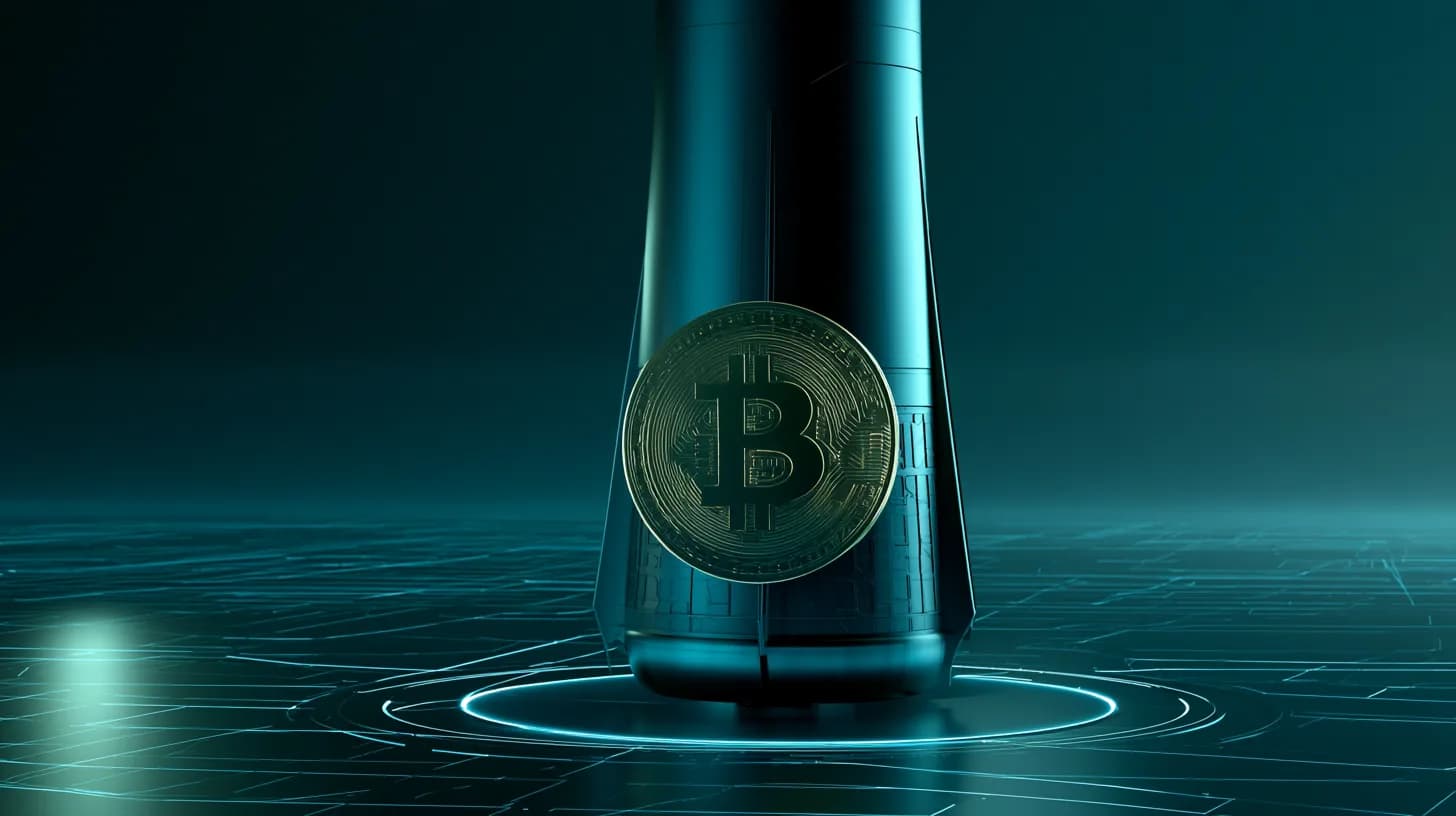 SpaceX Falcon 9 rocket on a launchpad with a Bitcoin emblem on its hull, illustrating corporate BTC treasury