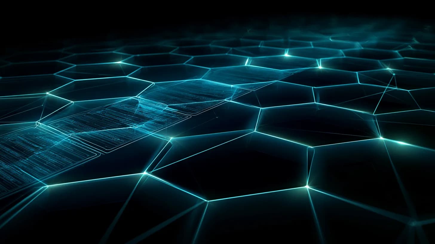 Abstract illustration of tokenized securities flowing from a regulated platform onto an Aptos-style Layer 1 blockchain grid